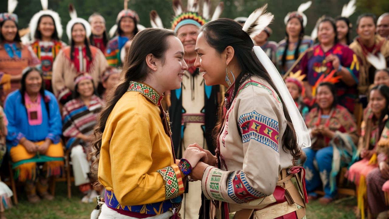 Native American Lesbian Couple Exchanges Vows in Traditional...