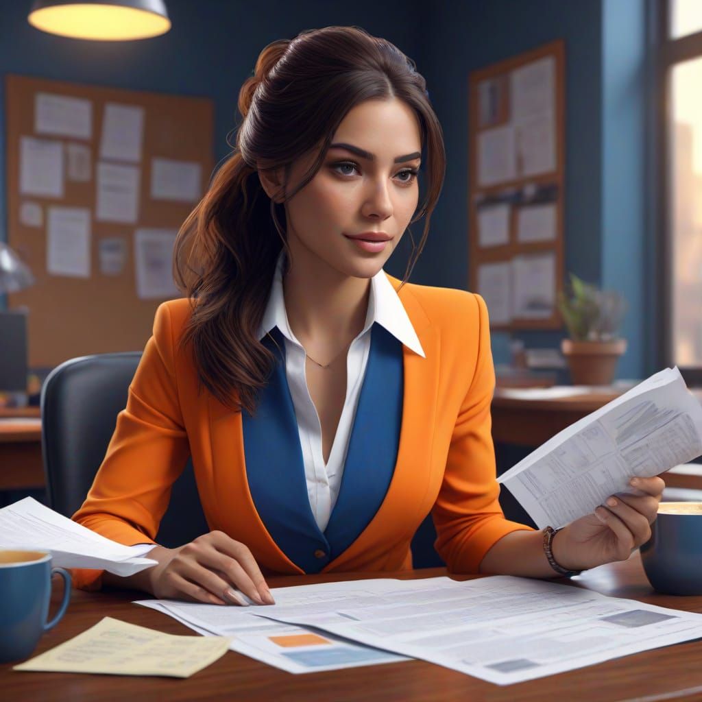 Coffee Spill Catastrophe: Fantasy Art of Latina Secretary