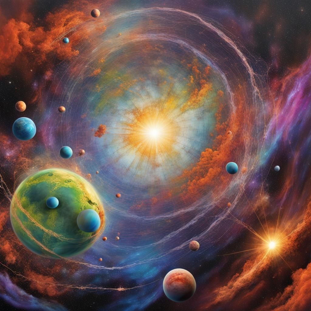 Vibrant Cosmic Collision in Neo-Impressionist Style