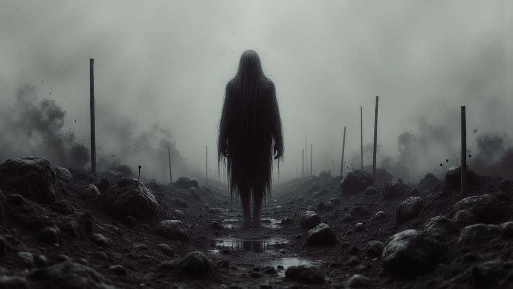Solemn Figure Witnesses Evil, in Moody Cinematic Style