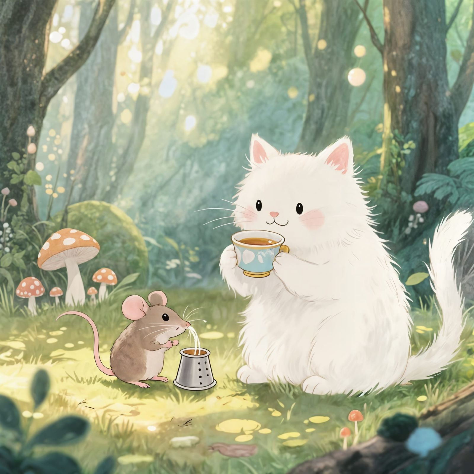 Cat and Mouse Tea Party in Enchanted Forest
