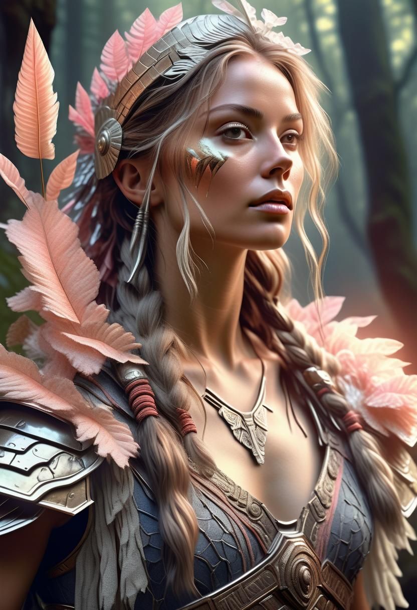 Warrior in Mystical Forest, Hyperrealistic Concept Art