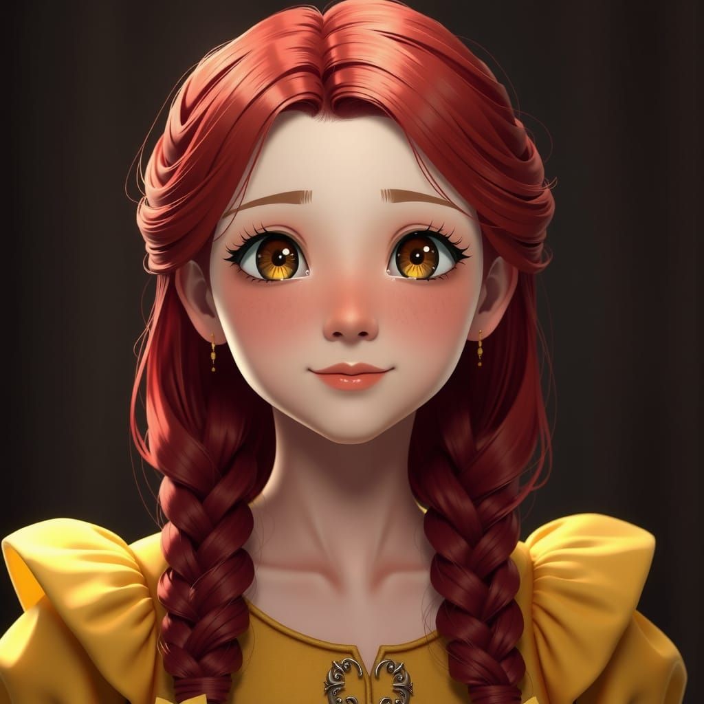 Red-Haired Girl in Yellow Gown: 3D Anime Art