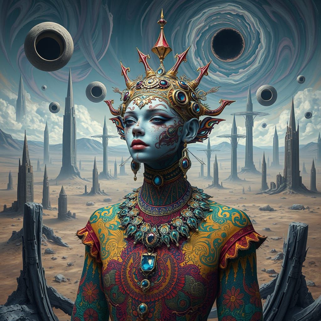 Ethereal Being in Surreal Landscape: Hyperrealistic Portrait