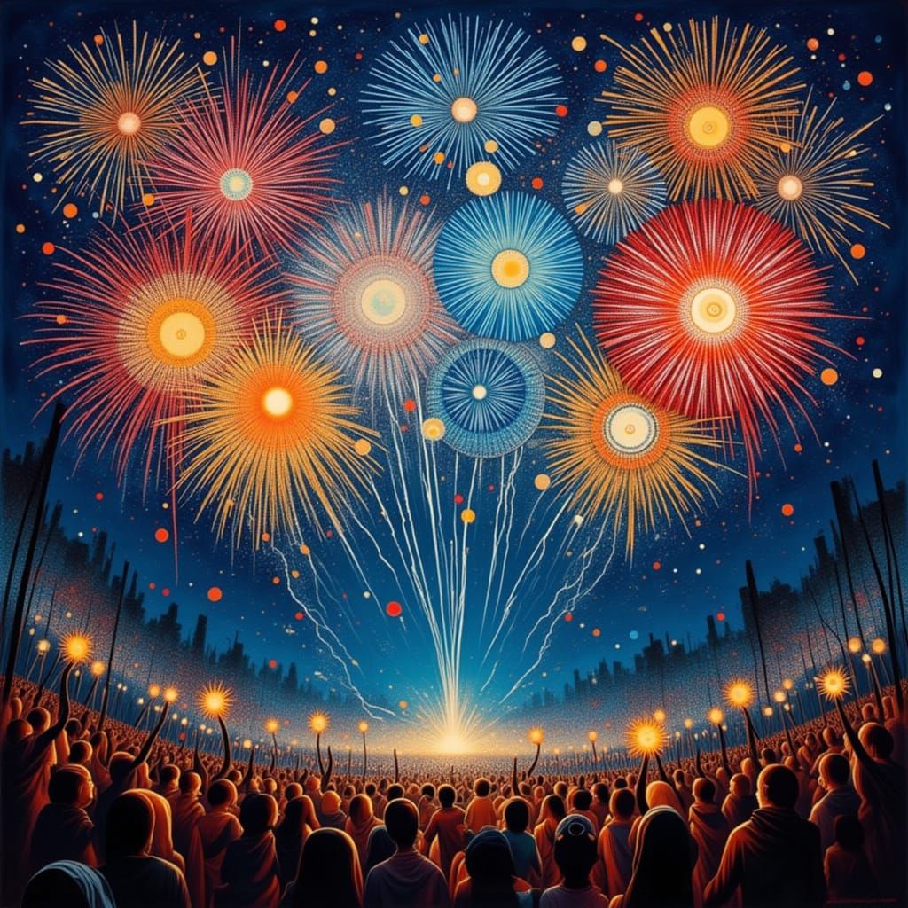 <lora:MARTIAN SWIRLS:1.0> <lora:CINNAMON SWIRLS:1.0> <lora:Contexture Abstract:1.0> A colorful New Year celebration <lor...