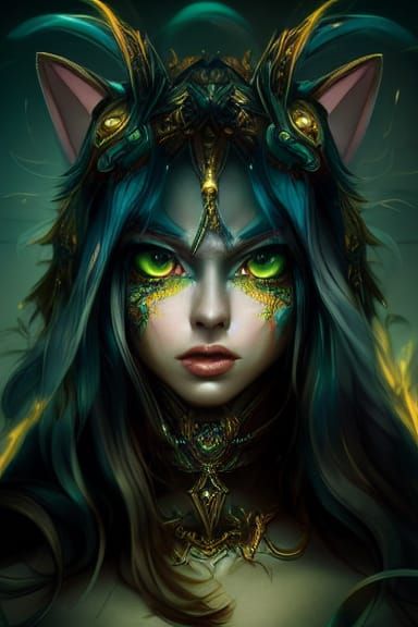 Lightning Magic Cat Sorceress in Digital Art