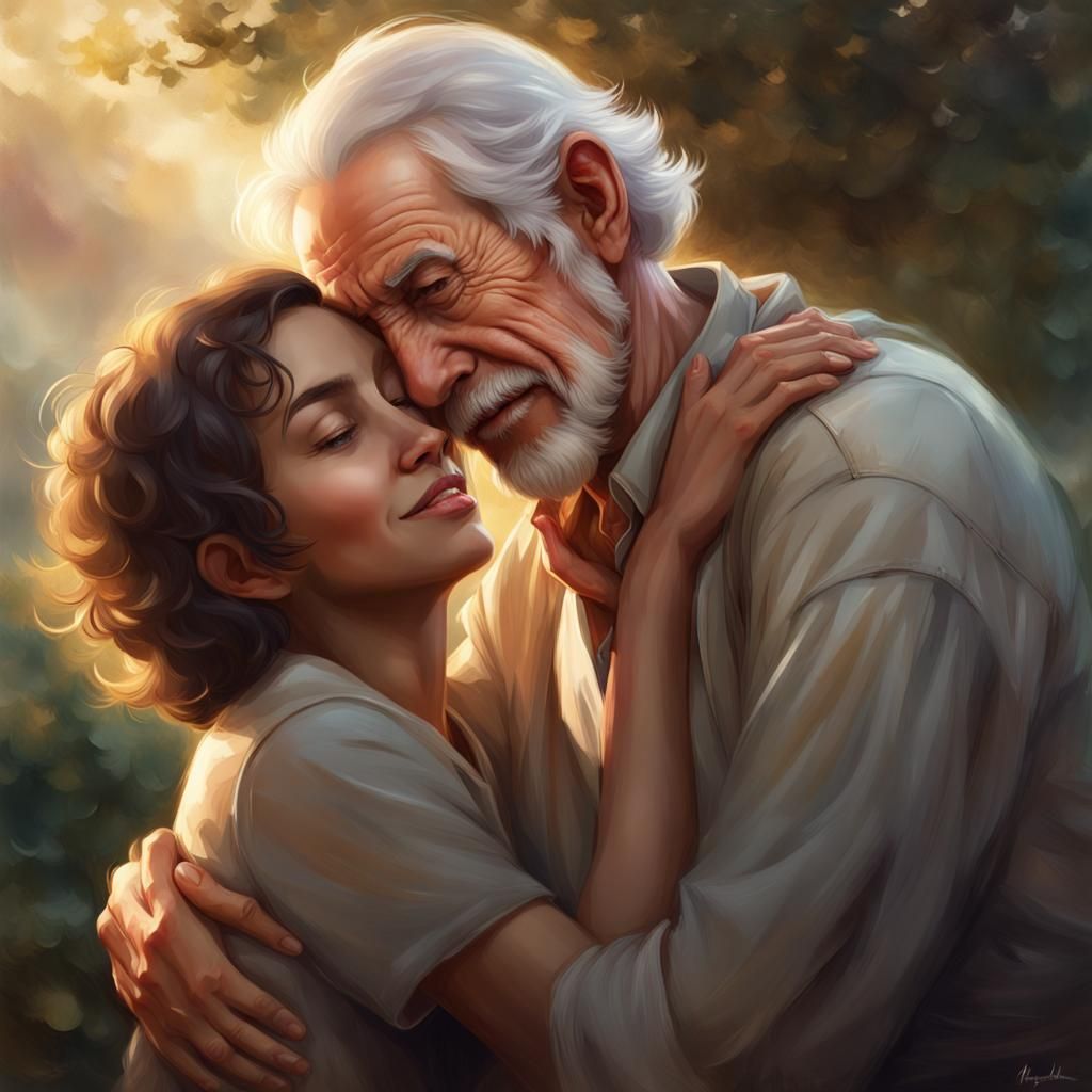 Heartwarming Embrace in Hyperrealistic Garden Portrait