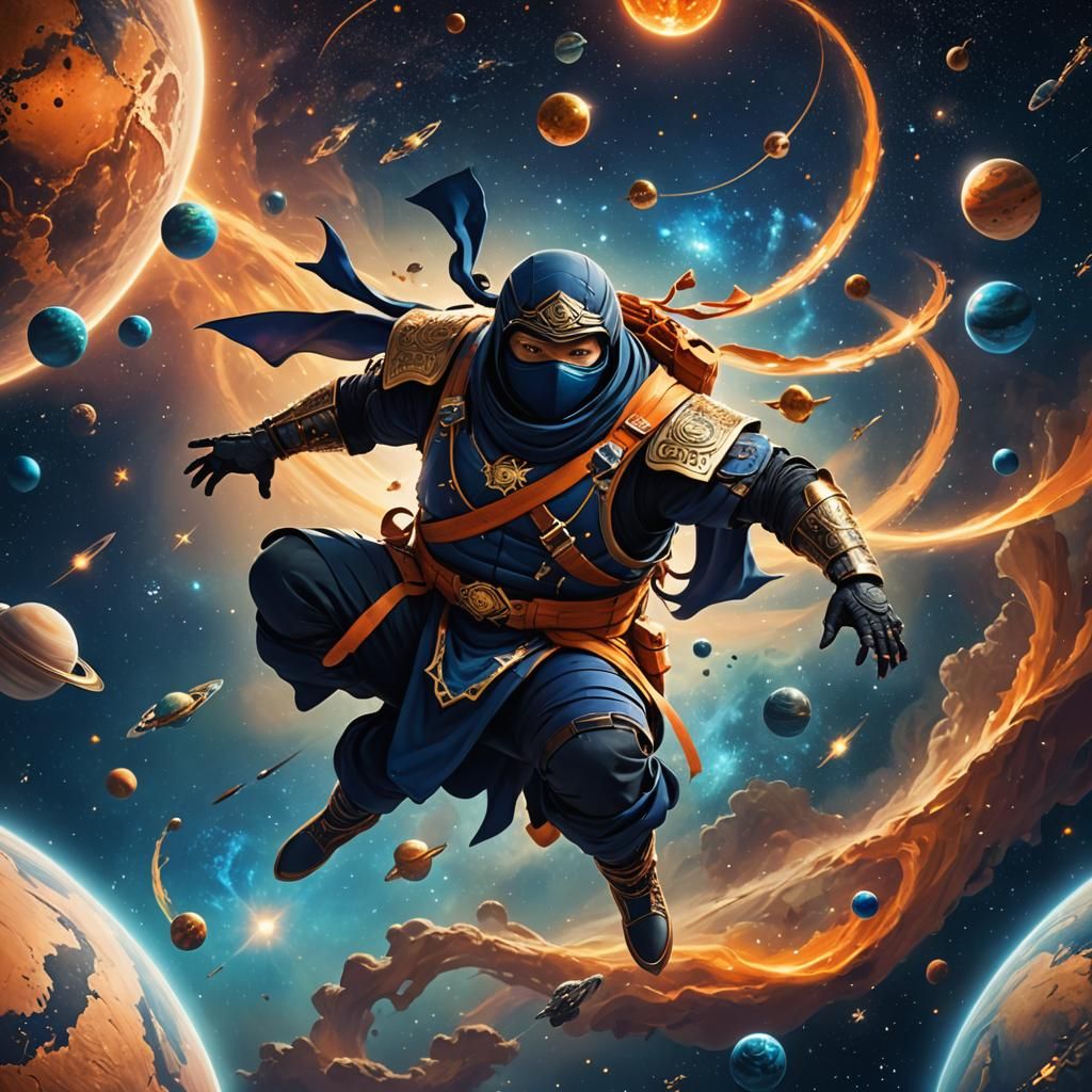 Fat Ninja Floating in Space with Nebulae