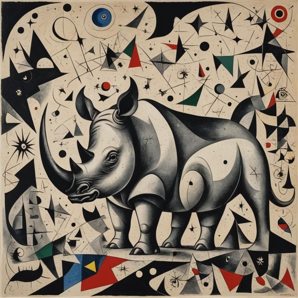 Rhinoceros on Distant Planet in Cubist Style
