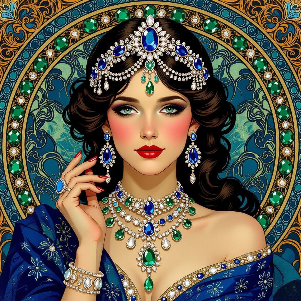 Woman Adorned in Jewels, Art Nouveau Style