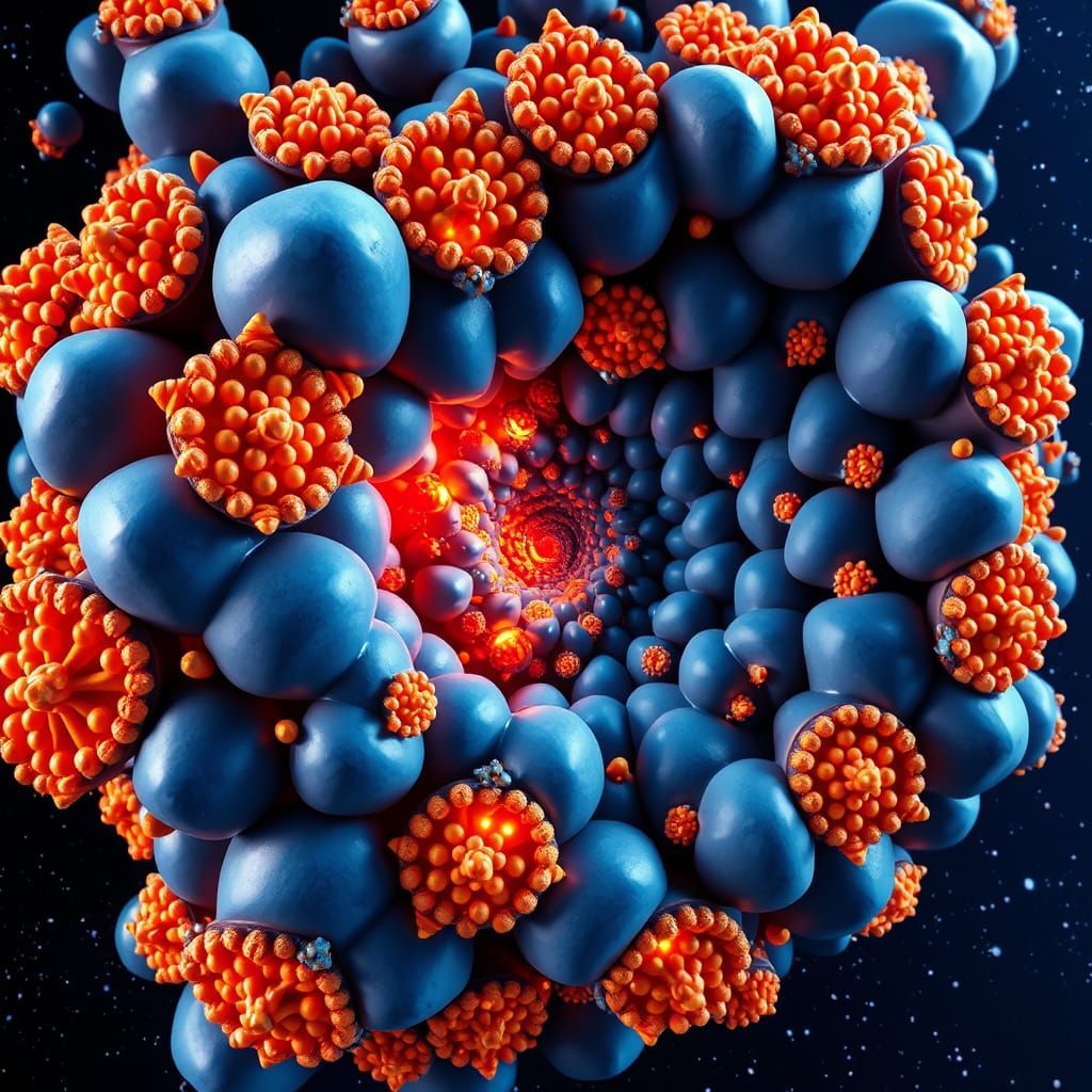 3D Render of a Blue and Orange Mandelbulb Fractal