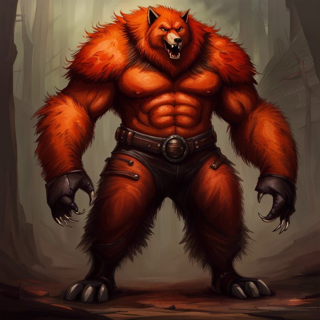 Bear-Wolf Supervillain in Hyperrealistic Splash Art