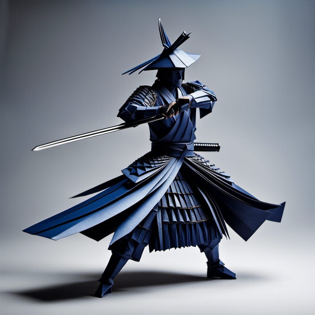 Detailed Origami Samurai Warrior in Action Pose