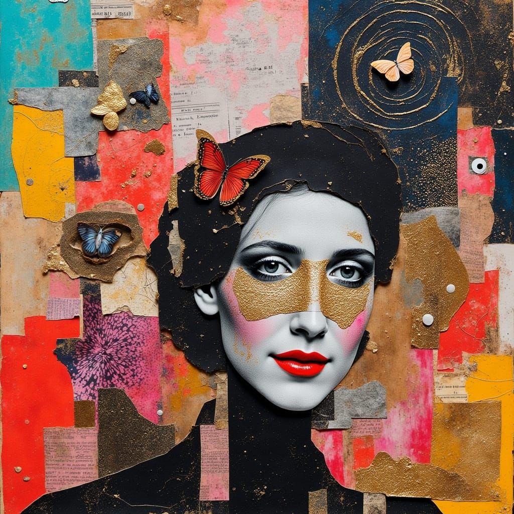 Vibrant Multicolor Collage Art with Surreal Elements