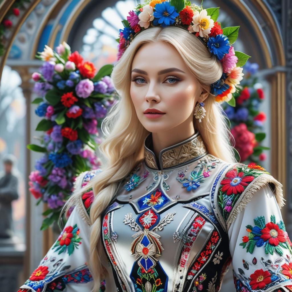 Beautiful Russian Woman in Slavic Palace, Monet Style