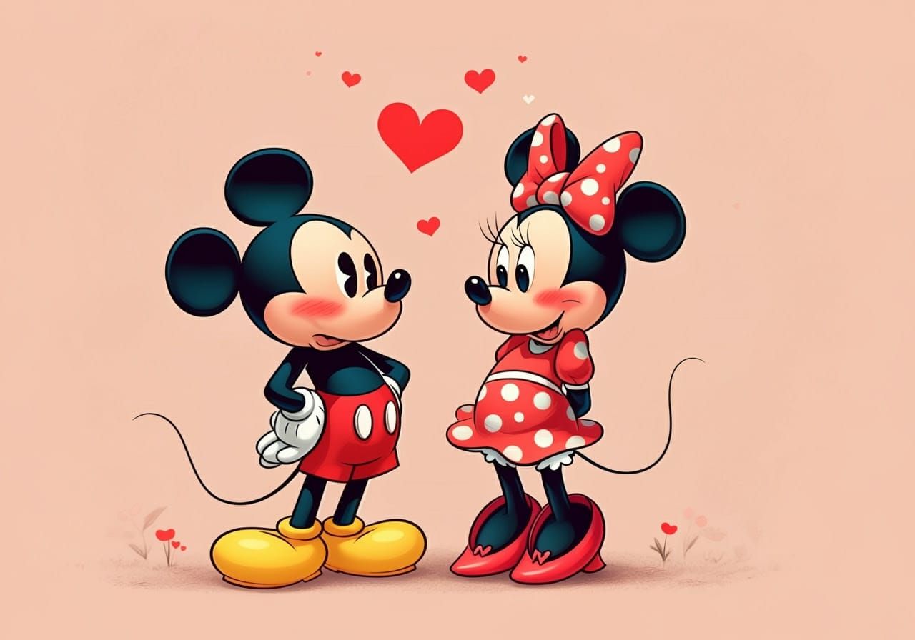 Mickey and Minnie Mouse in Dreamy Love Scene