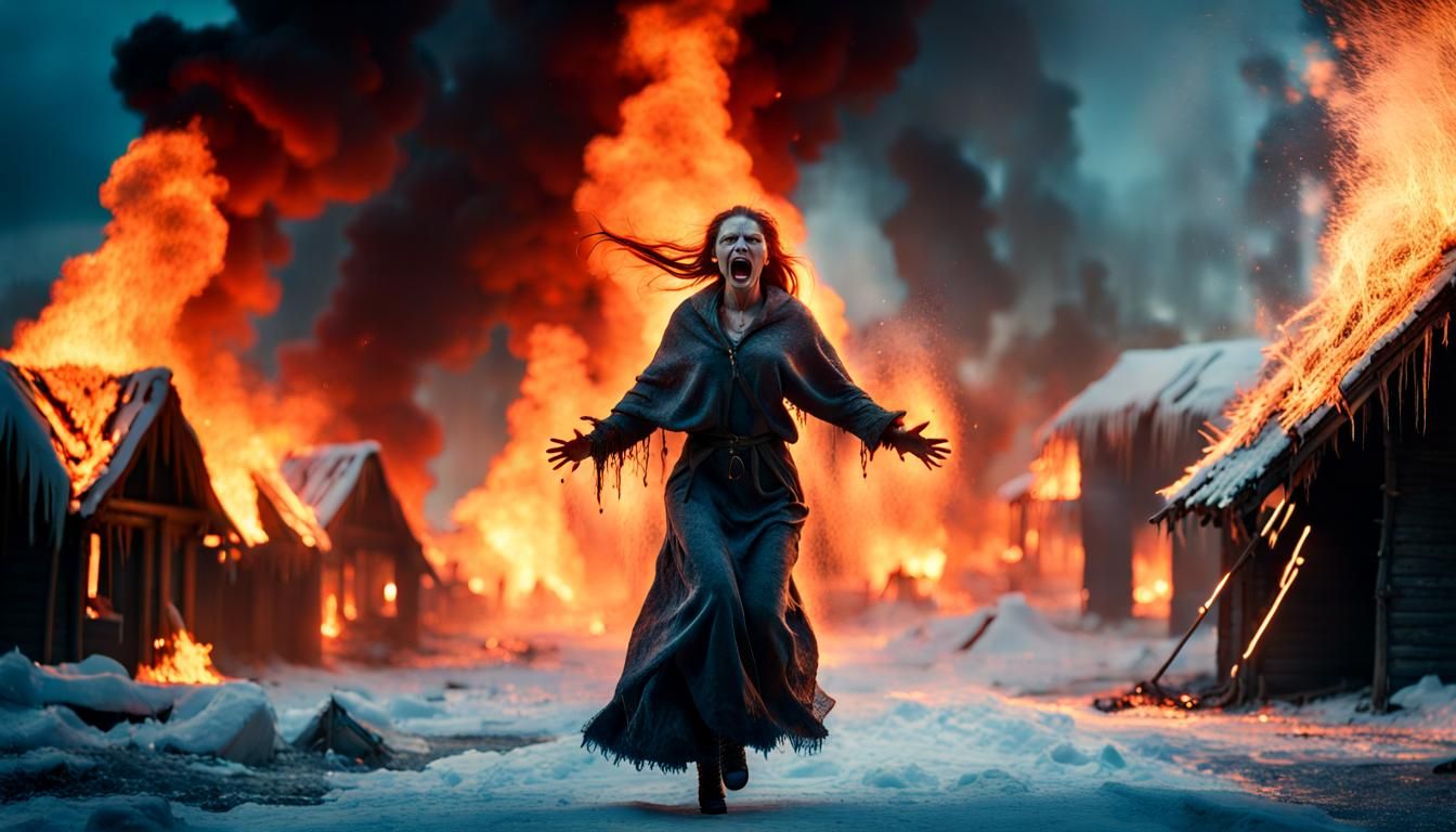 Angry demoniac woman on the rampage