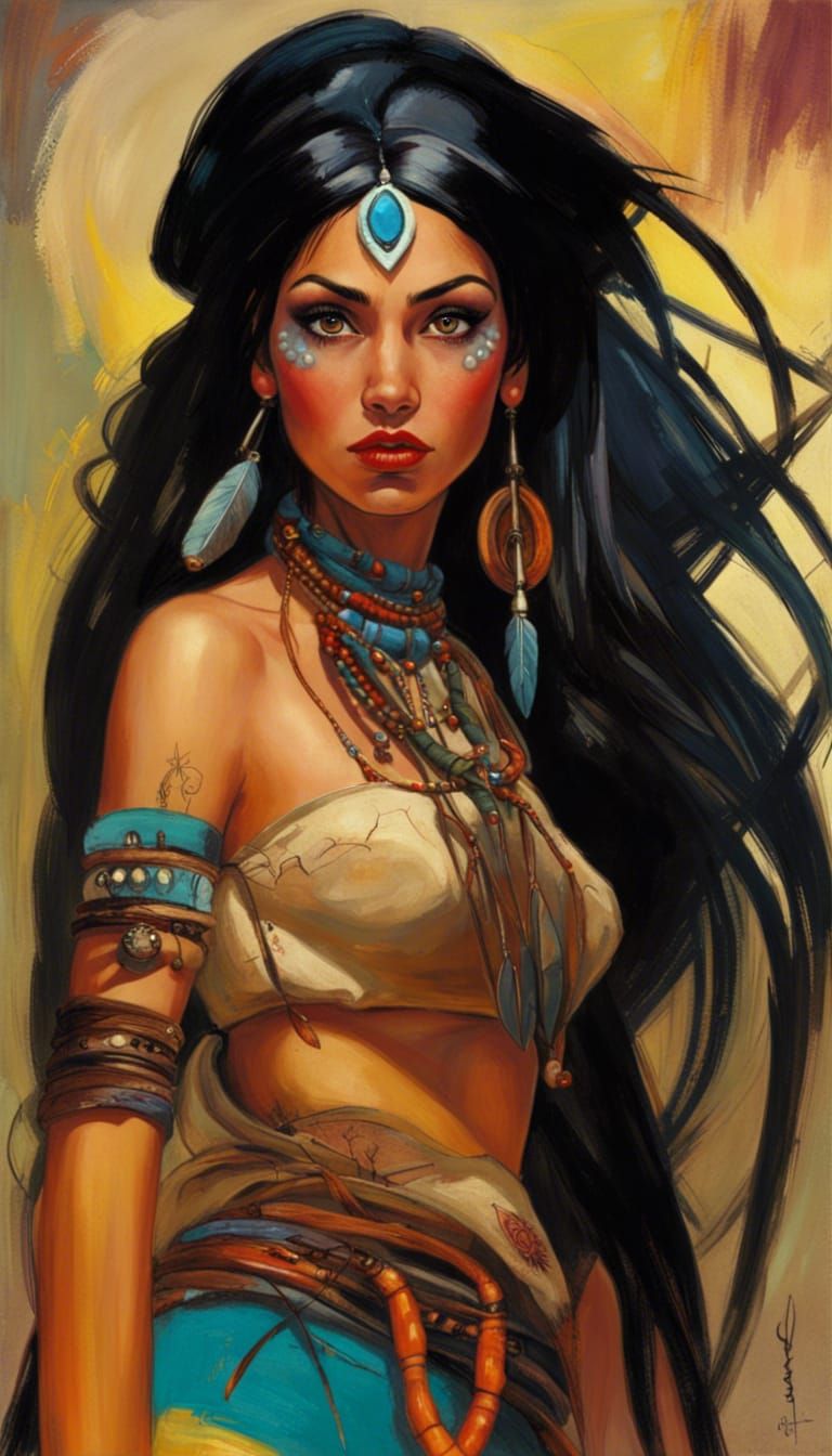 Post-Apocalyptic Pocahontas Portrait in Dystopian Style