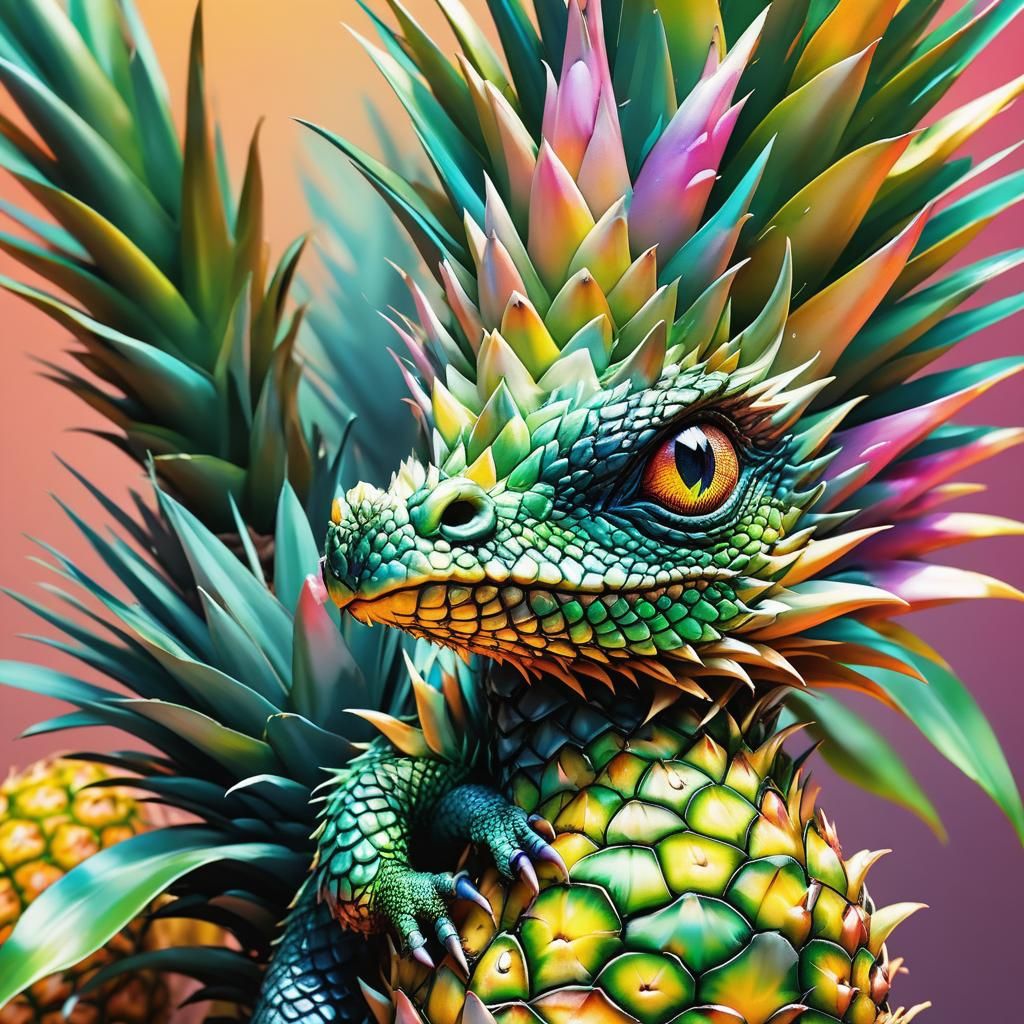 Dragon and Pineapple Fusion in Vibrant Digital Art