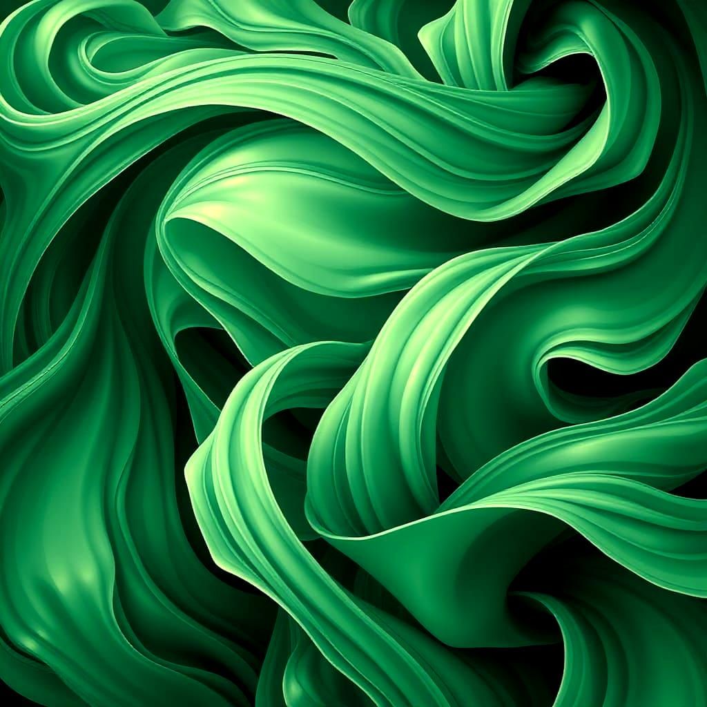 Emerald Green Organic Curves Digital Painting
