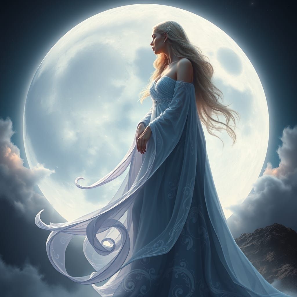 Moon Goddess in Ethereal Light: Digital Painting