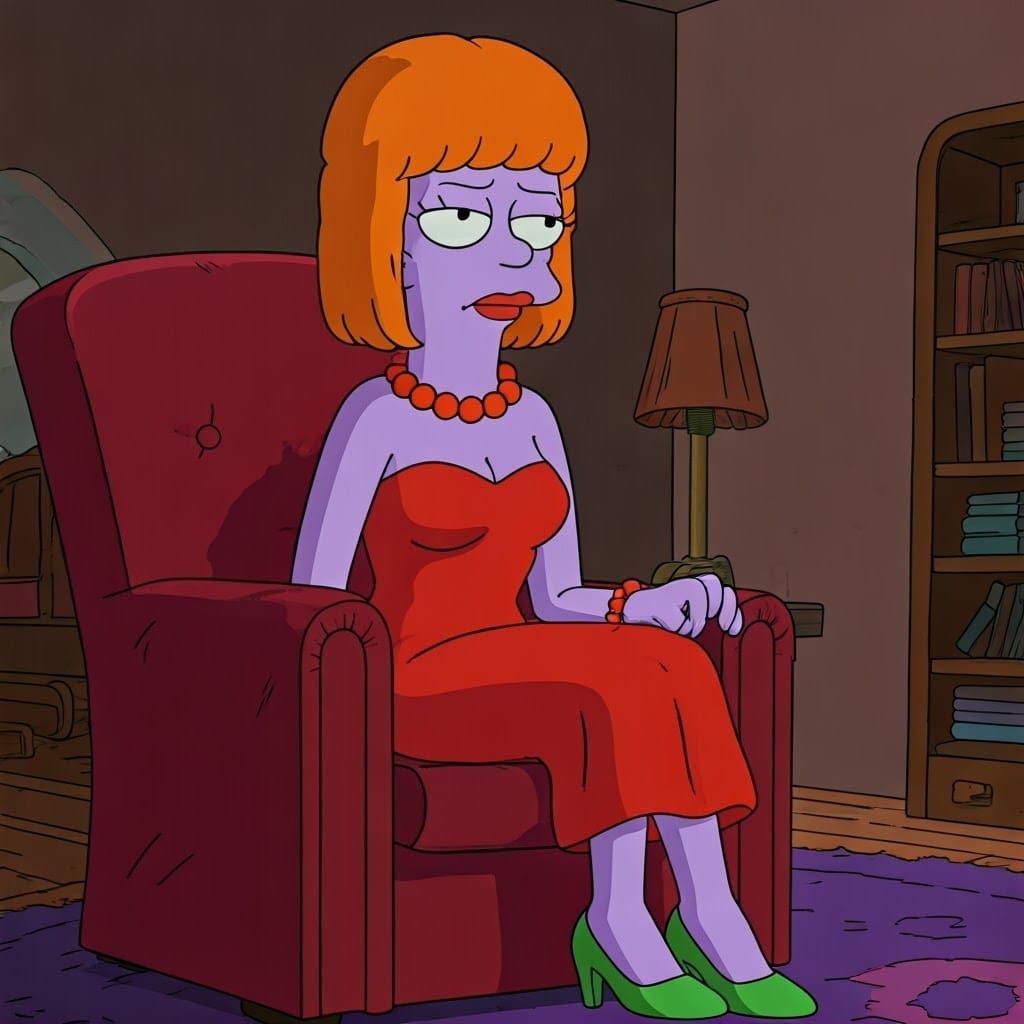 Immortal Marge Simpson Anti-Heroine in a Fiery Red Dress