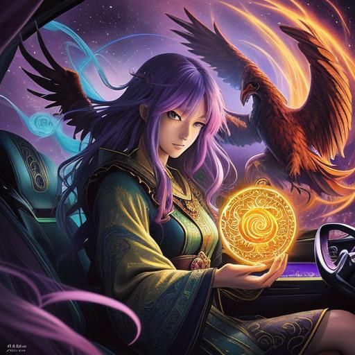 Mystical Tarot Reader in Anime Art Style