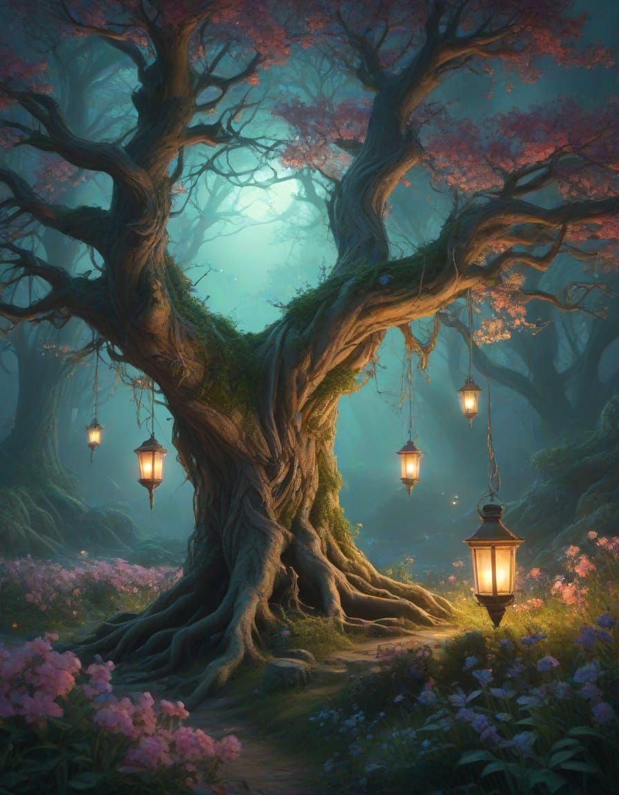 Ancient Tree in Ethereal Fantasy Setting