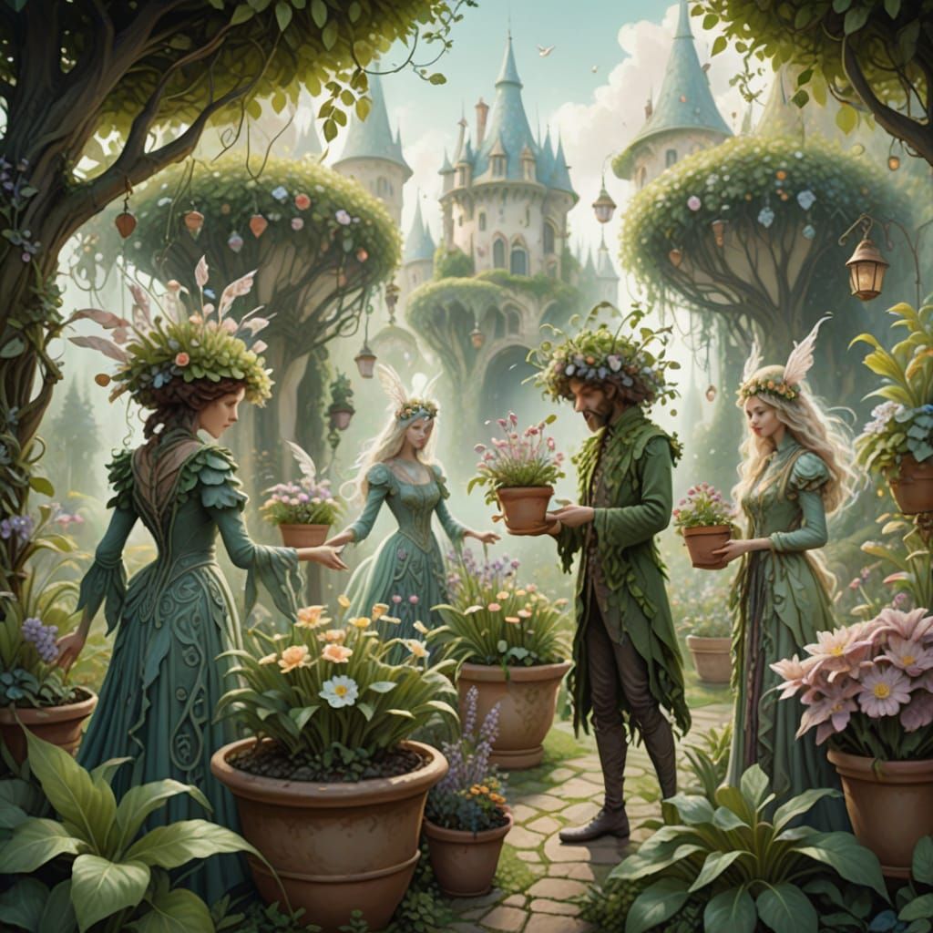 Whimsical Faeries in a Lush Garden