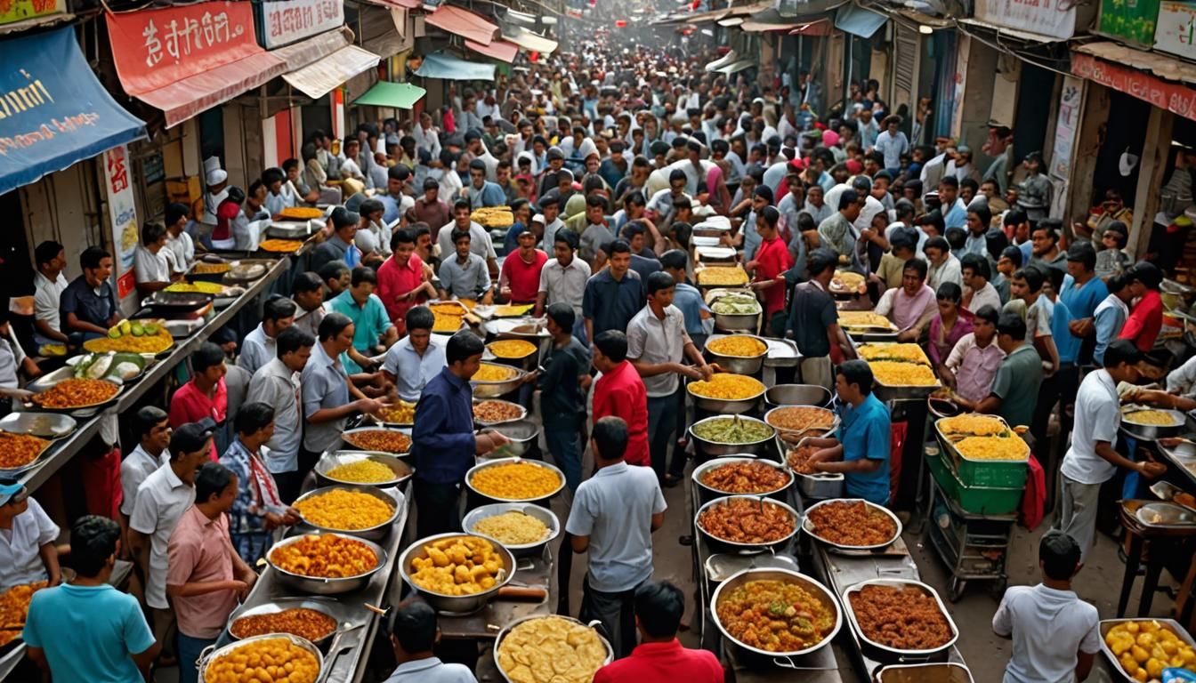 Bustling Street Food Market Scene