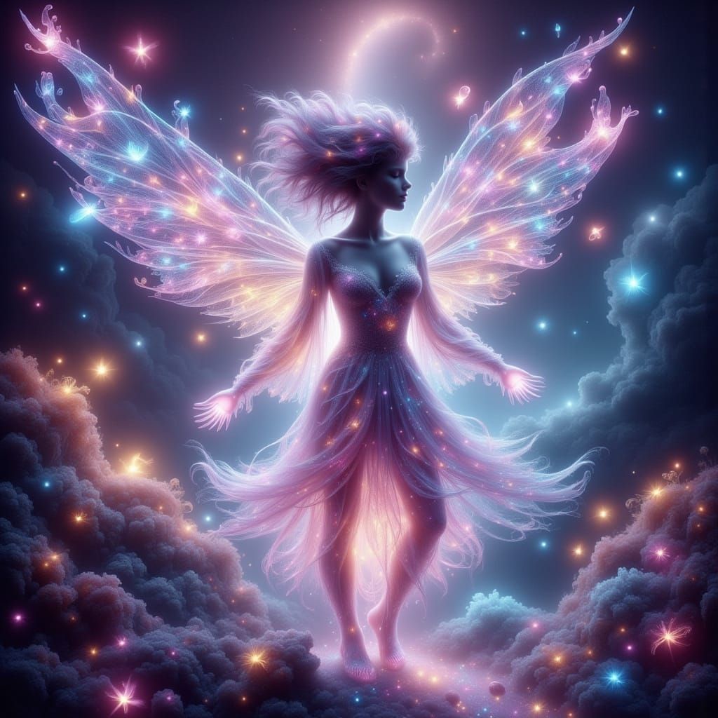 Ethereal Being in Dreamy Shimmering Landscape