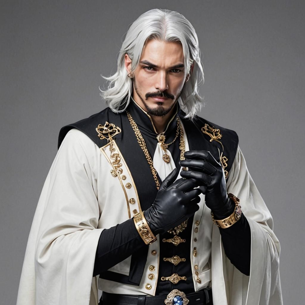 Portrait of Man with Long Hair, Beard, and Gloves