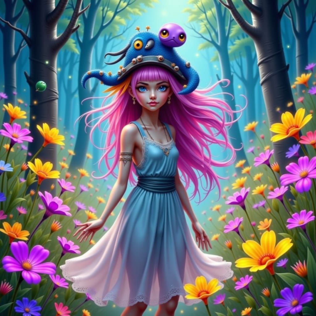 Whimsical Forest Scene with Fantastic Beasts