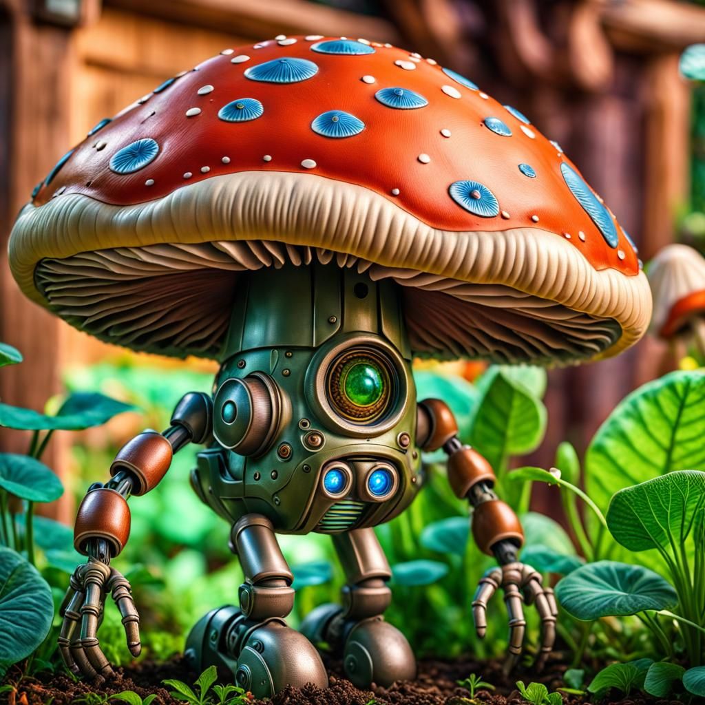 Garden Sentry Mushroom Bot: Covertly alerts owner to the presence of intruders.