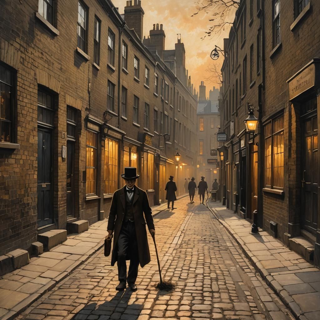 London Street at Dusk in Impressionistic Oil Paint Style