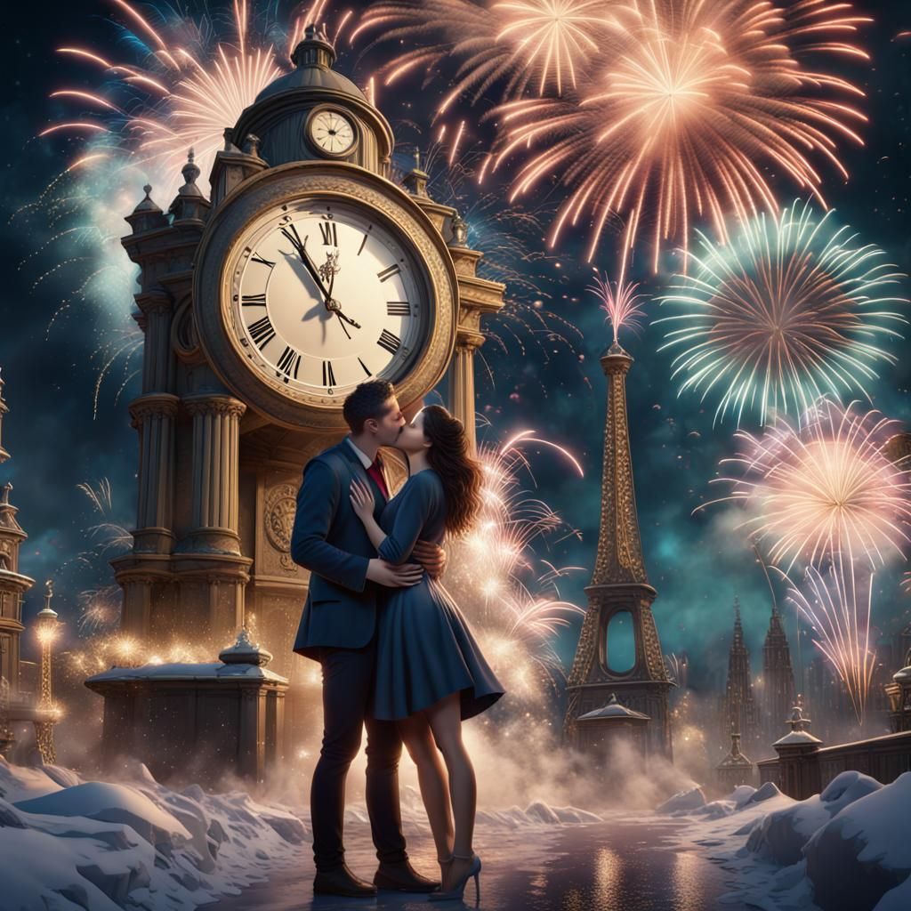 New Year's Eve Midnight Kiss: Fireworks Display
