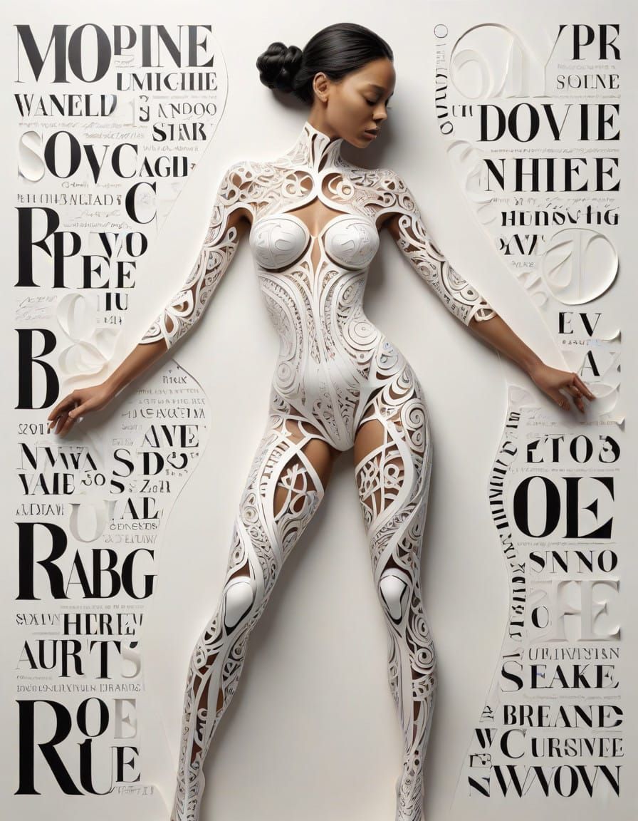 Elegant Futuristic Calligram of a Sleek Athlete