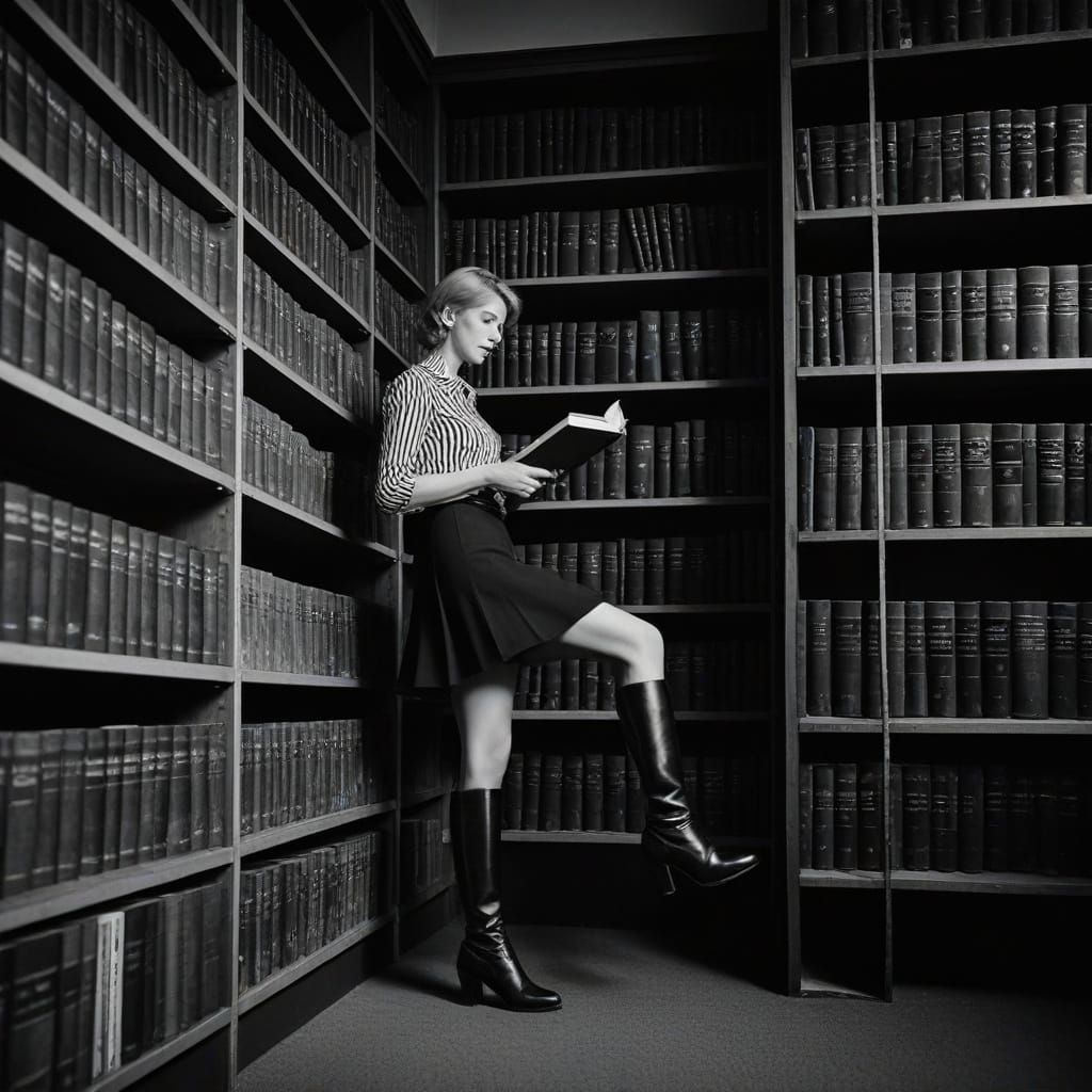 Moody British Library Scene in Monochrome