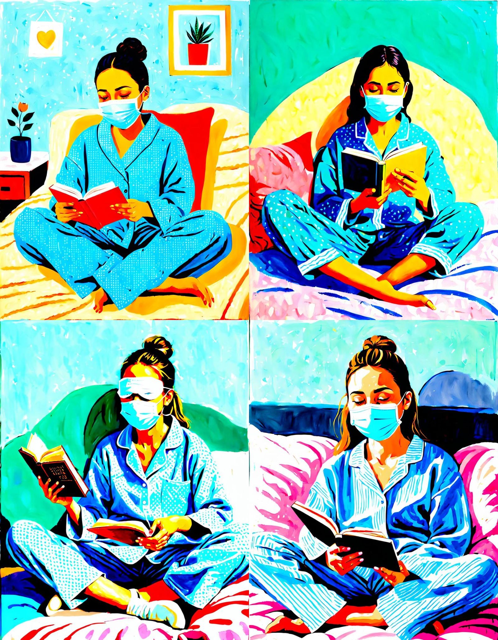 Woman Relaxing with Book, Acrylic on Canvas