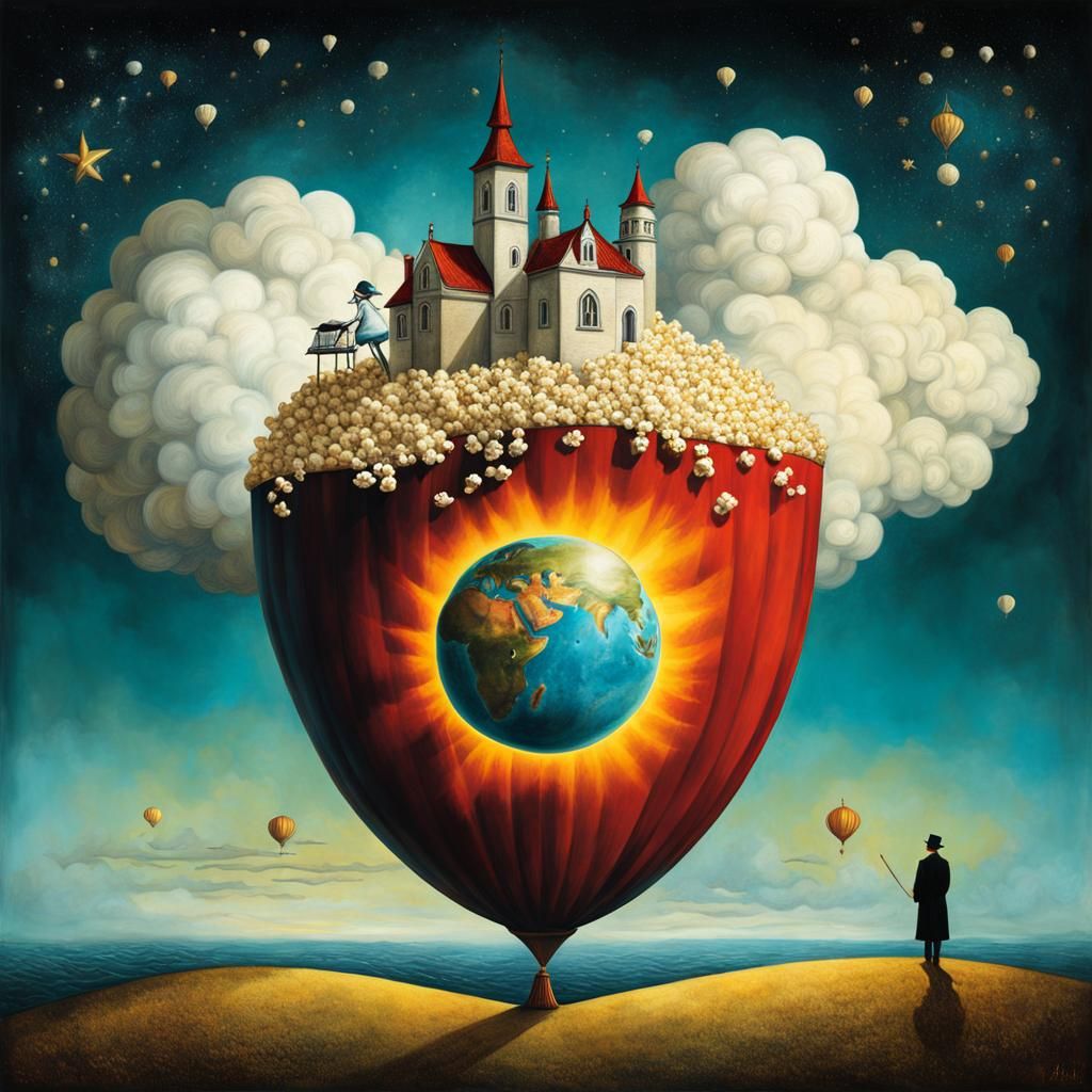 Come, I'll take you away
To watch the world fall apart
There'll be salty popcorn
There'll be a new world at our feet.