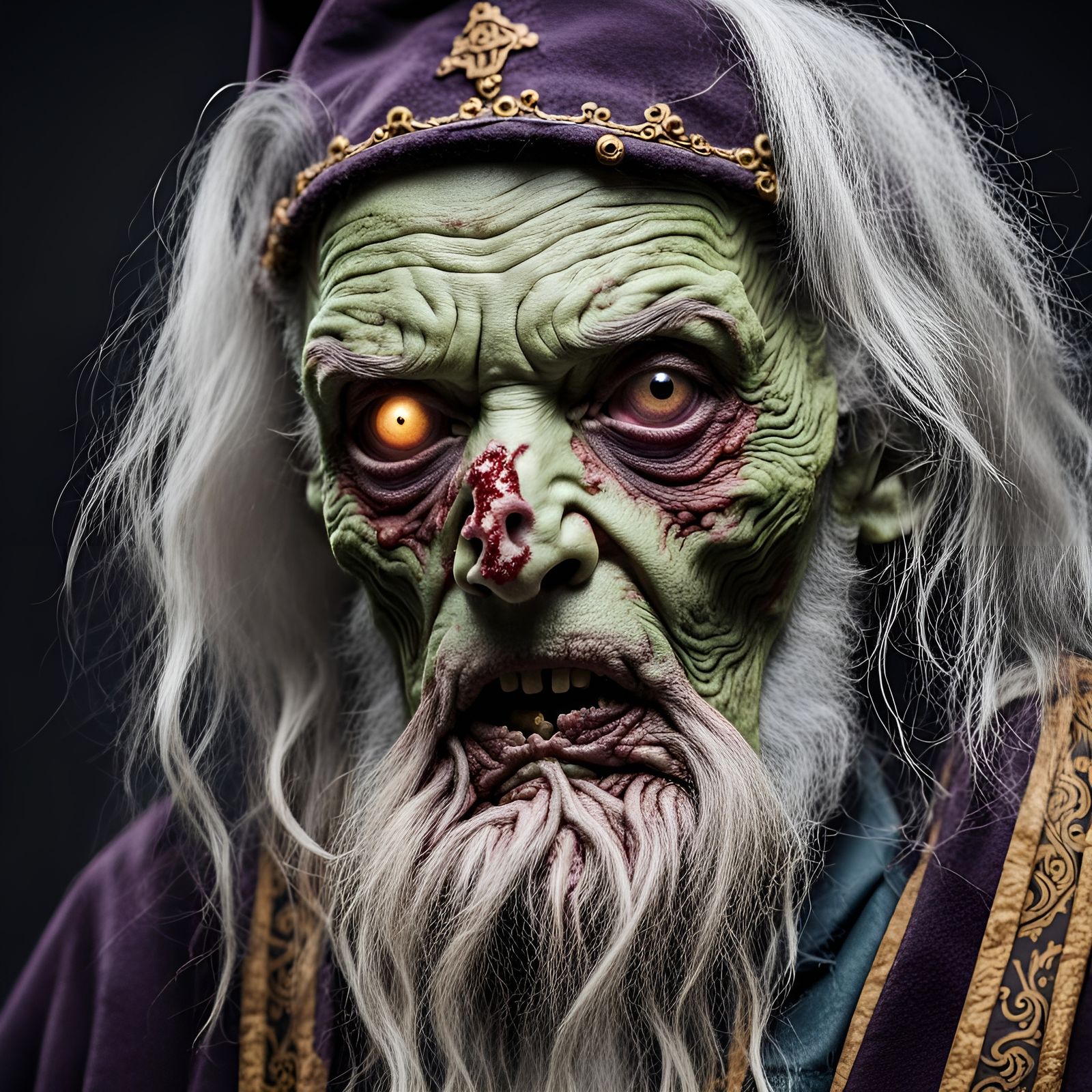 Zombie Wizard Portrait: Undead Sorcerer Close-Up