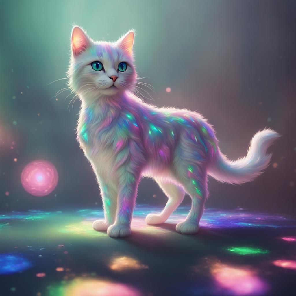 Adorable glittery cat with pearlescent white fur with hologr...