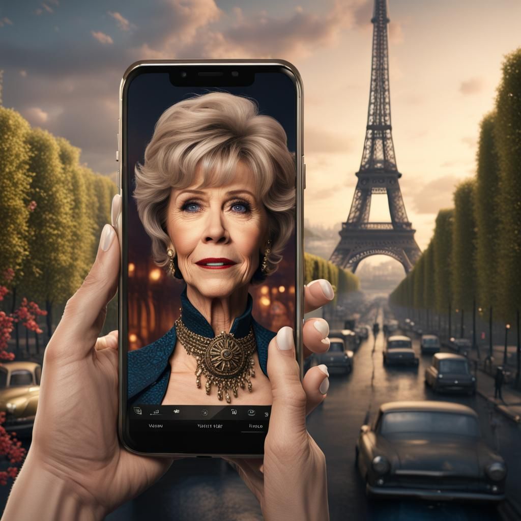 Young Jane Fonda in Paris: Detailed Matte Painting