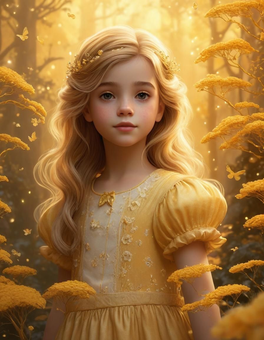 Ethereal Golden Girl: Minimalist Digital Portrait