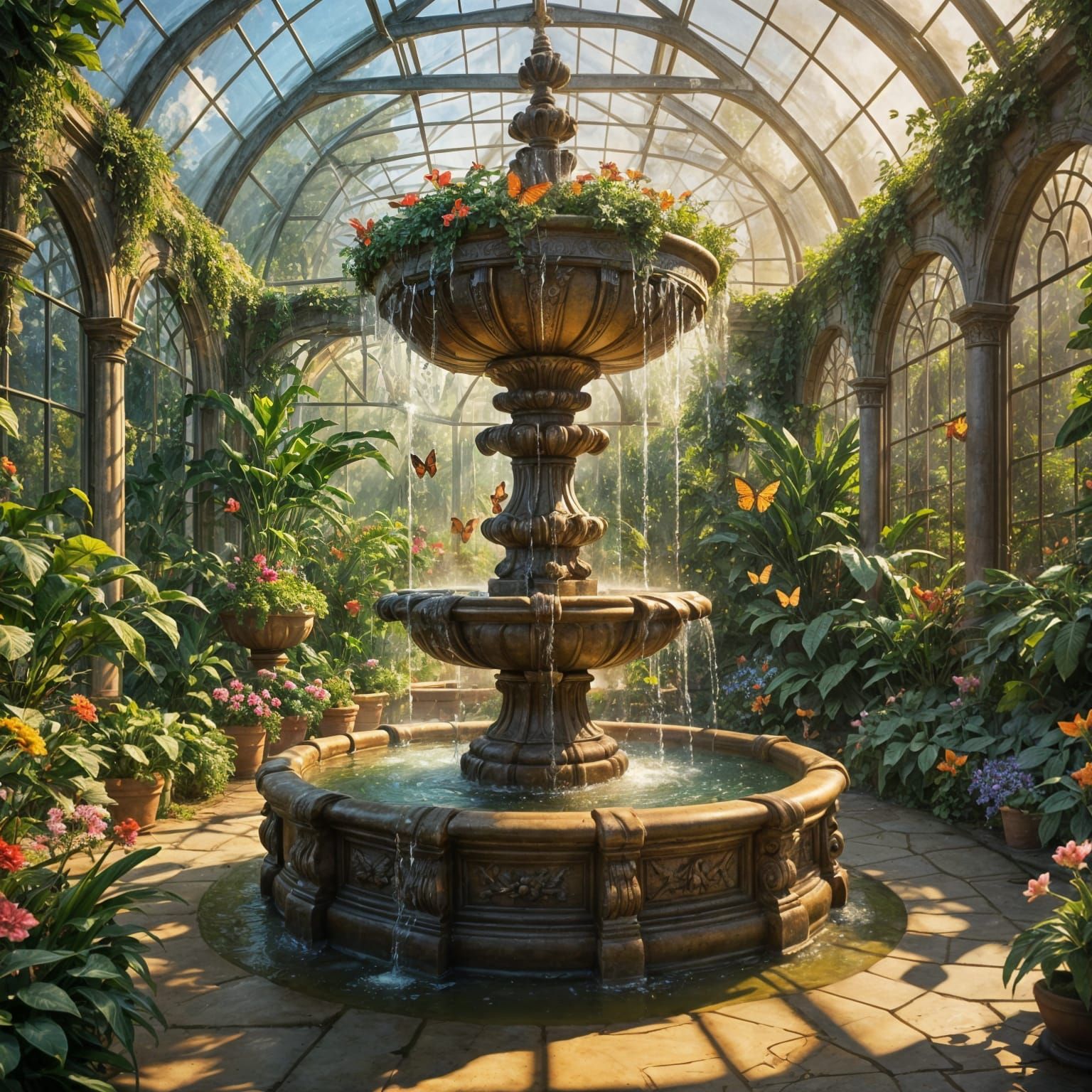 Renaissance Fountain in Victorian Greenhouse
