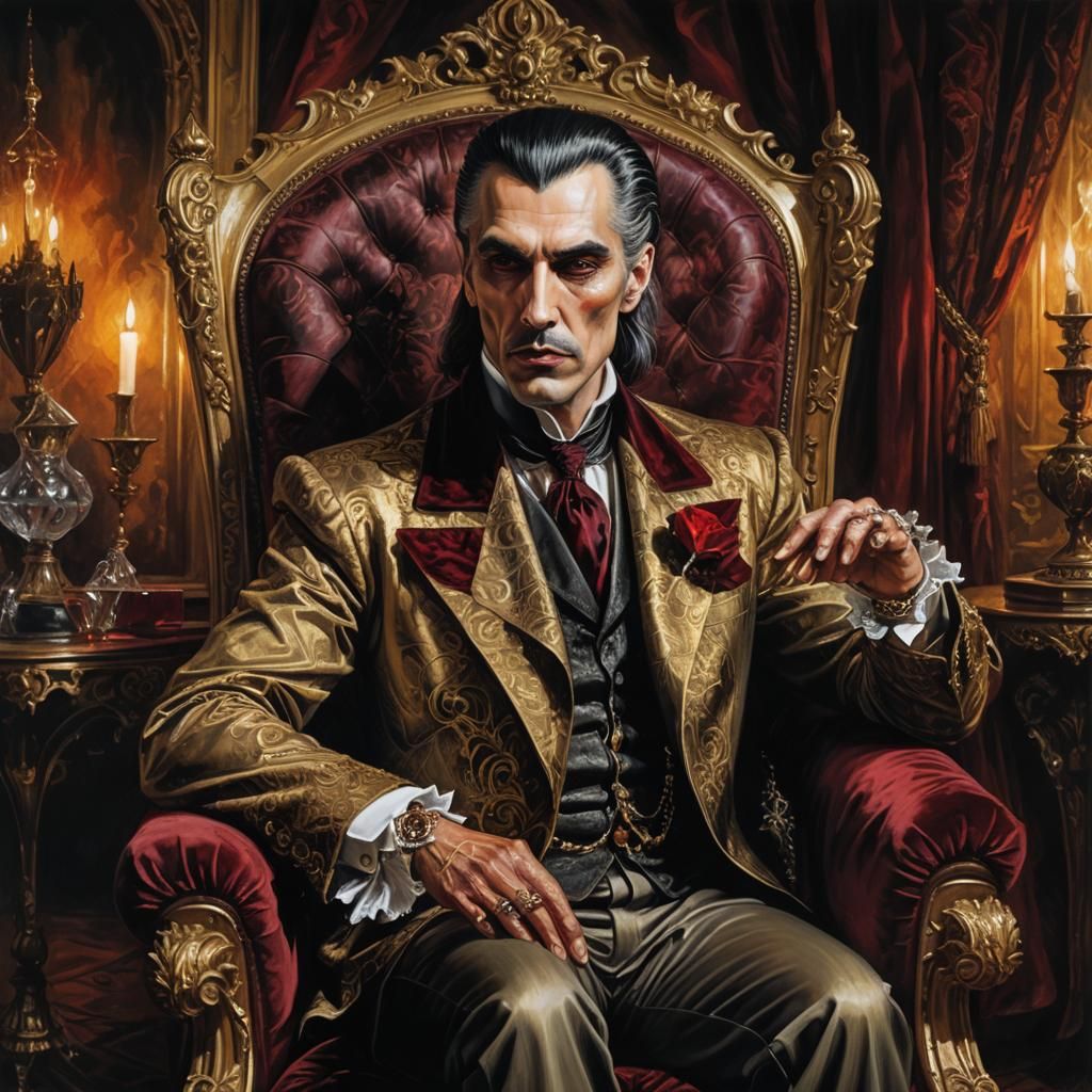 Gothic Portrait of Count Dracula in Victorian Style