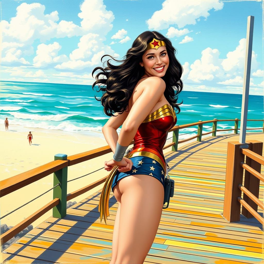 Wonder Woman on the Boardwalk, Fantasy Illustration