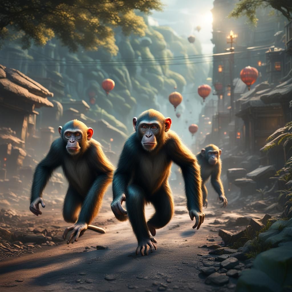 Monkeys Escape: Detailed Fantasy Concept Art