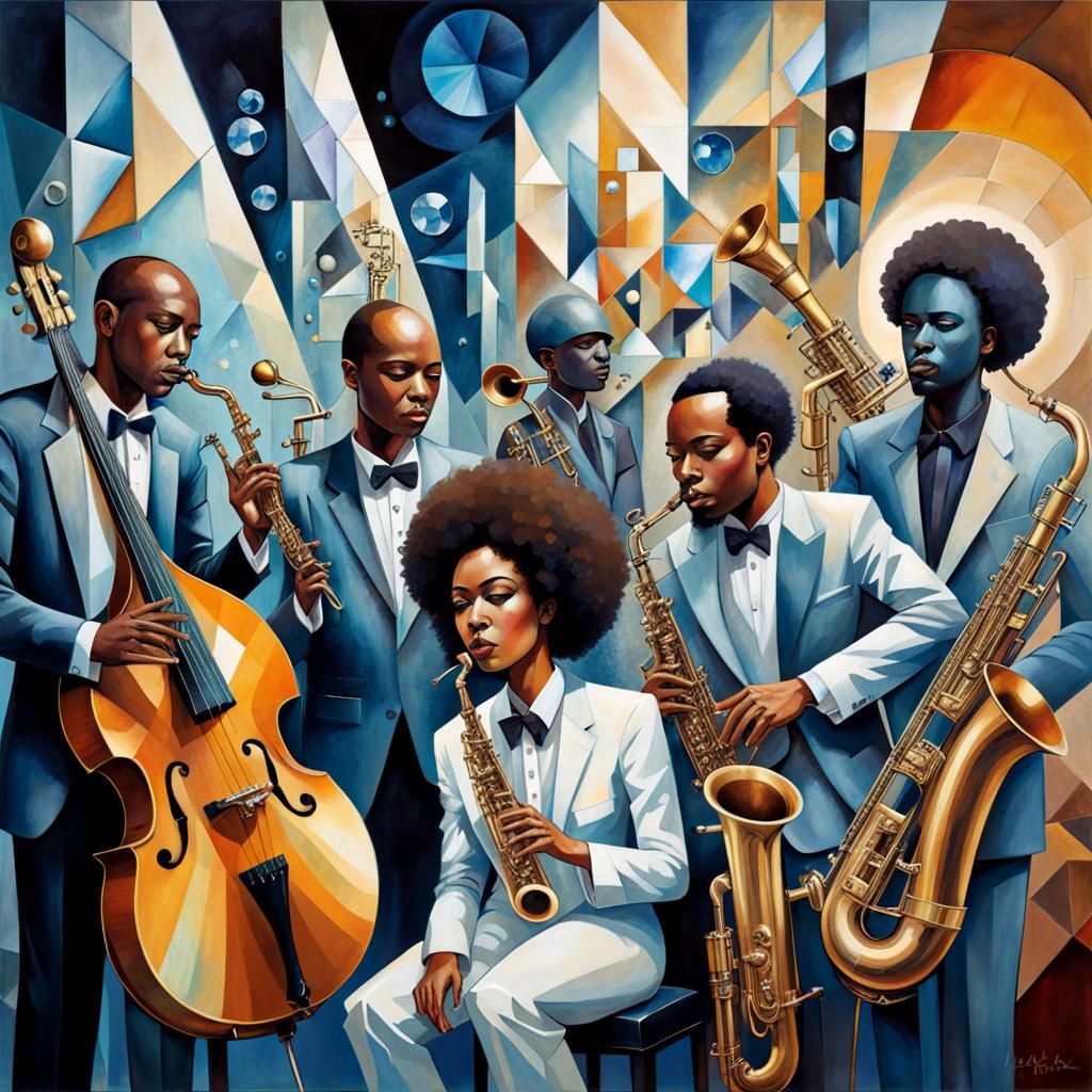 Crystal Cubism Jazz Band in Afrofuturism Style