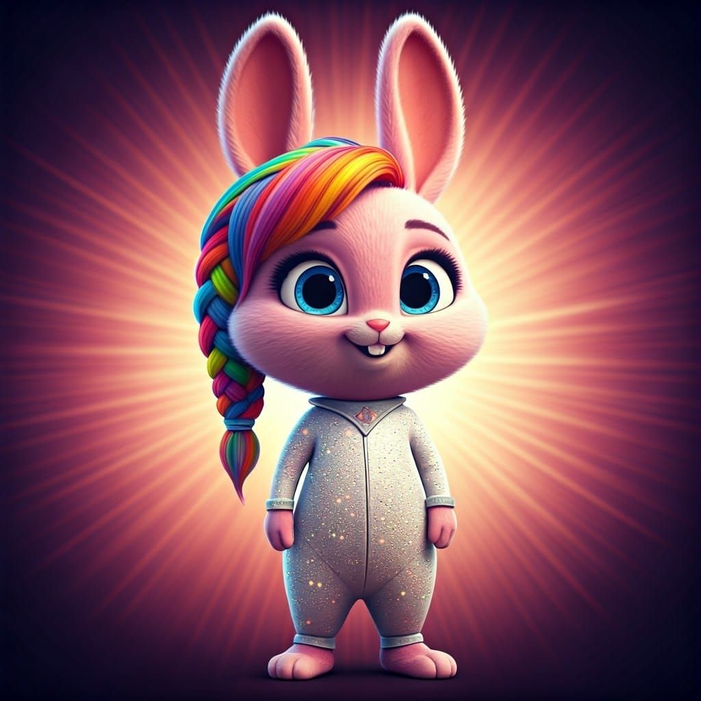 Charming Pink Bunny Girl in Vibrant Glitter Suit